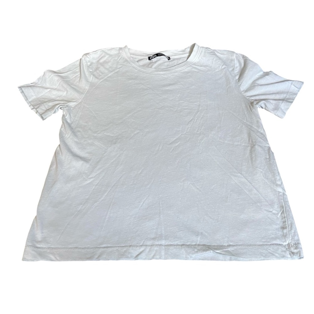 Zara Basic Solid White Short Sleeve Crew Neck T Shirt Womens Sz Small Pullover